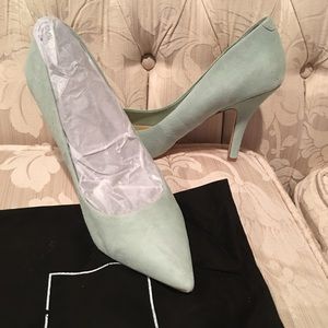 Mint green suede pumps